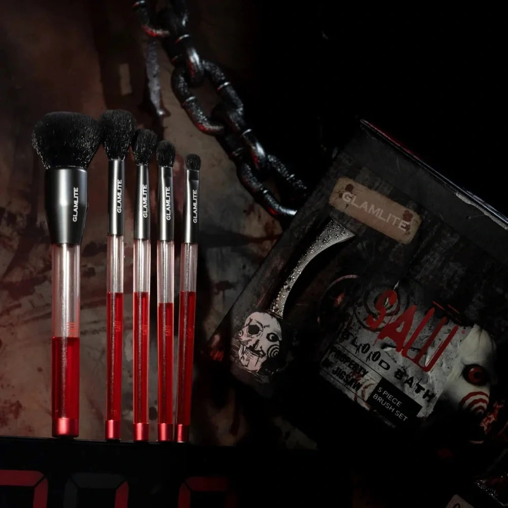Full Set Glamlite X Saw Eyeshadow Mirror Brushes Highlighter Lip Set Horror Saw